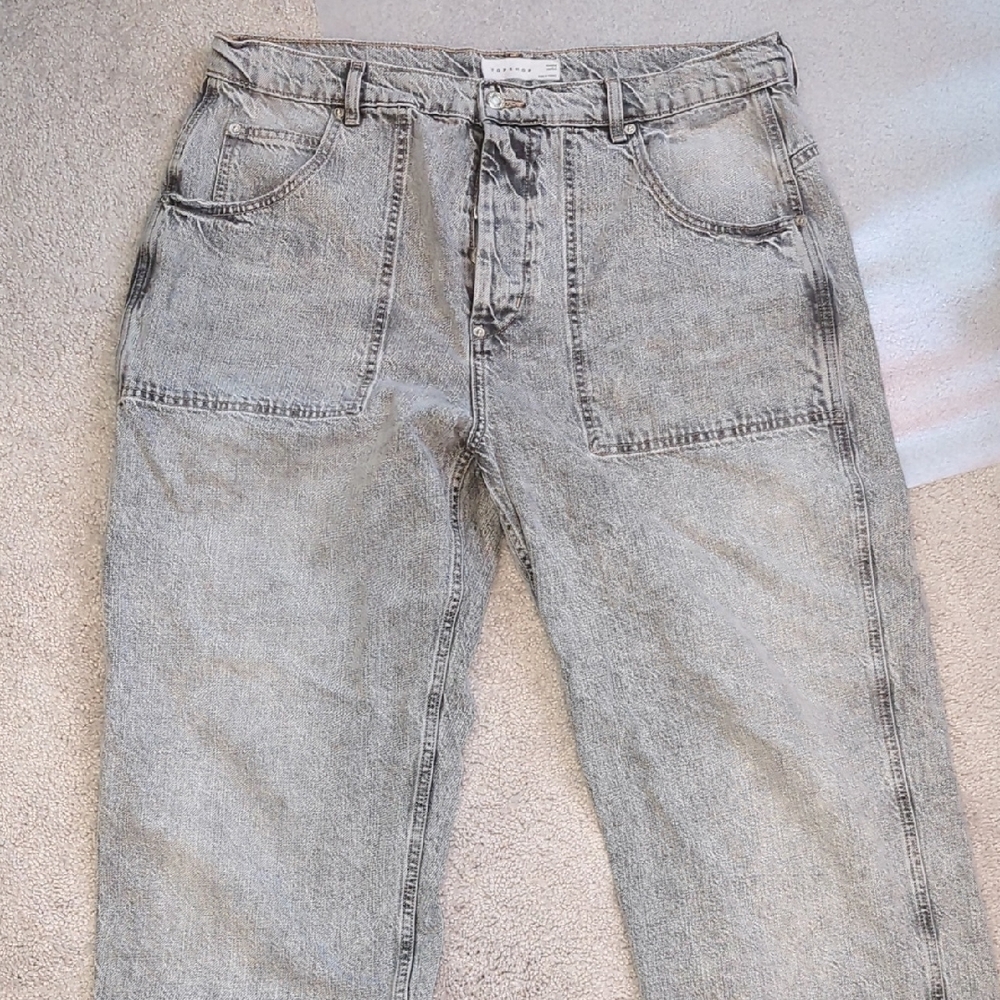 Topshop Men's Light Gray Relaxed Denim Jeans